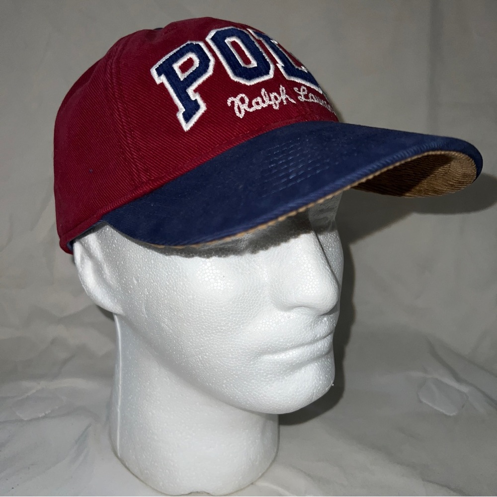 Polo Ralph Lauren Varsity Embroidered Logo Corduroy Leather Strap Maroon Hat Cap